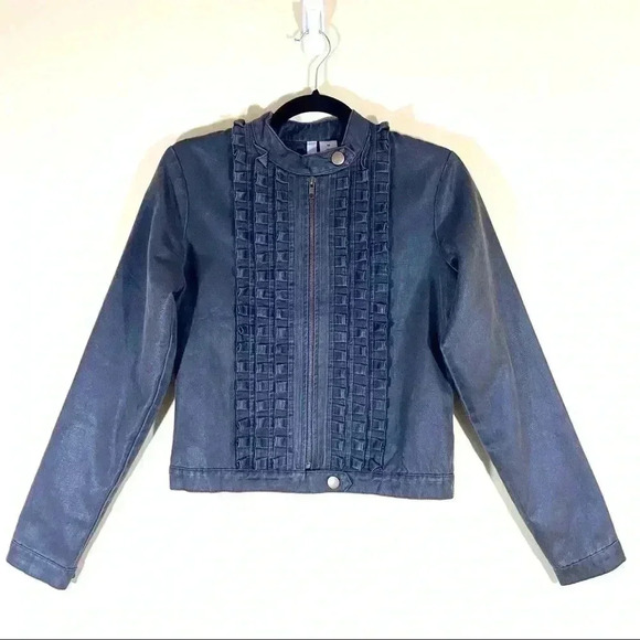 STELLA STAR Womens Denim-like Ruffle Zip Jacket - Picture 1 of 8